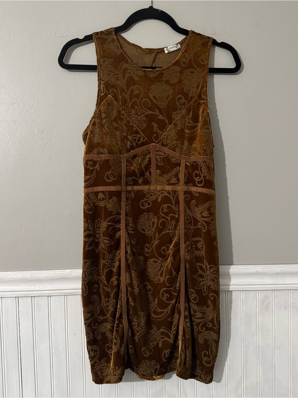 Free People Intimately Burnout Velvet Mini Dress Brown Floral Size Medium